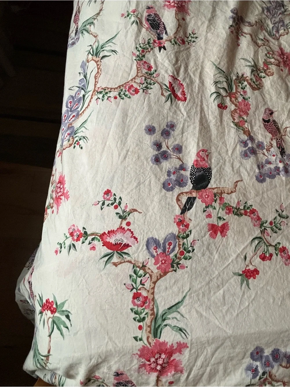 Cath Kidston Cream king duvet with Pink, Purple and Green Floral Bird Print